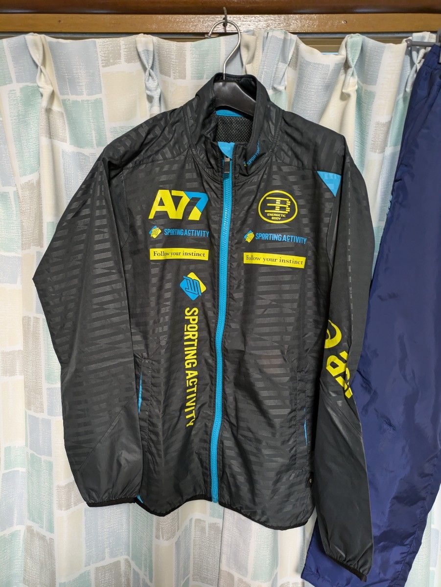 asics アシックスA77 ウインドブレーカー上下セット上 ブラック 薄い