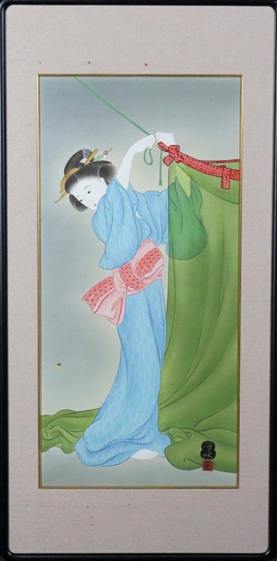 堀江浮水 (堀江豊生) 額装 美人画 日本画 師/伊東深水 絵画 A