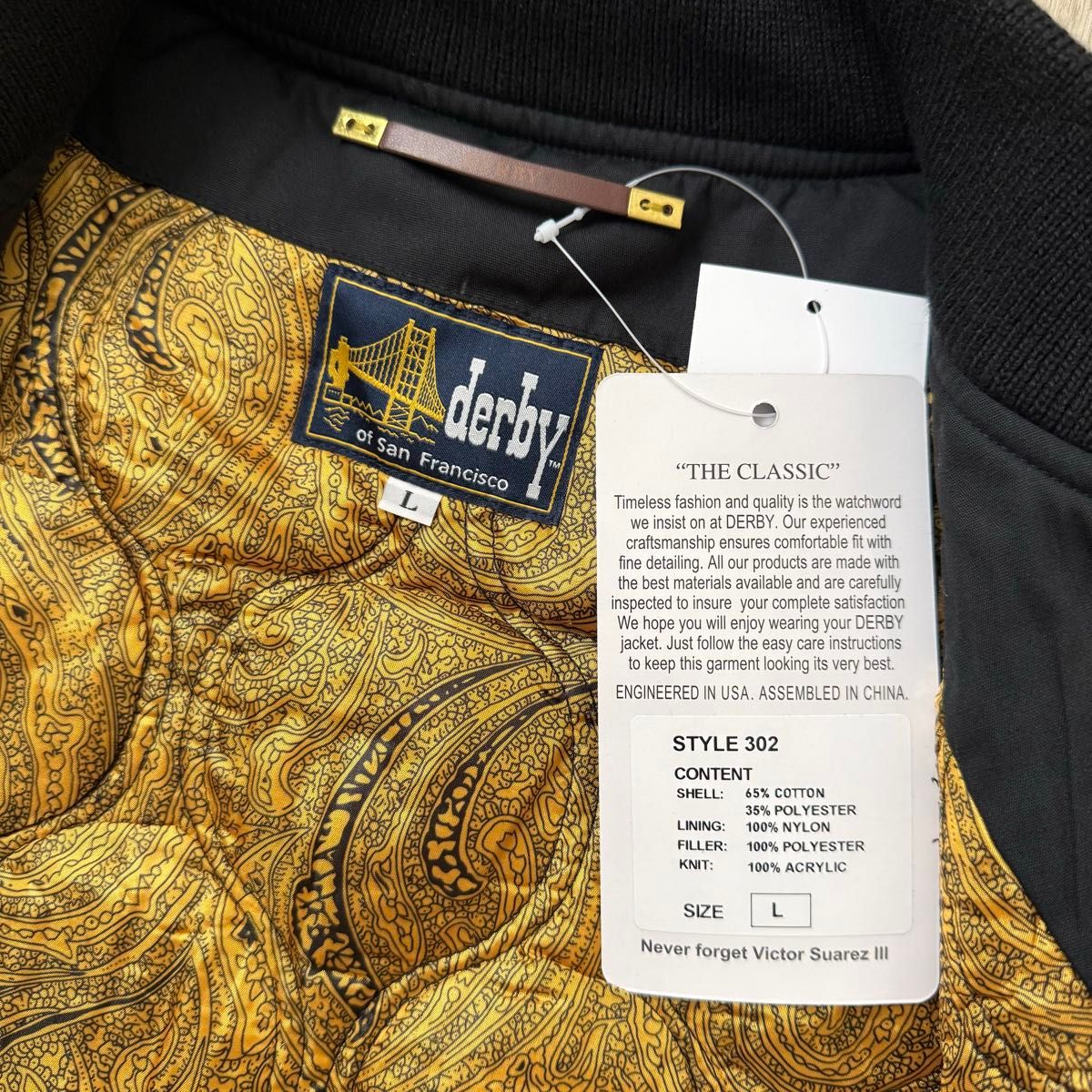 新品 L Derby Of San Francisco ダービーベスト /ブラック&ゴールド