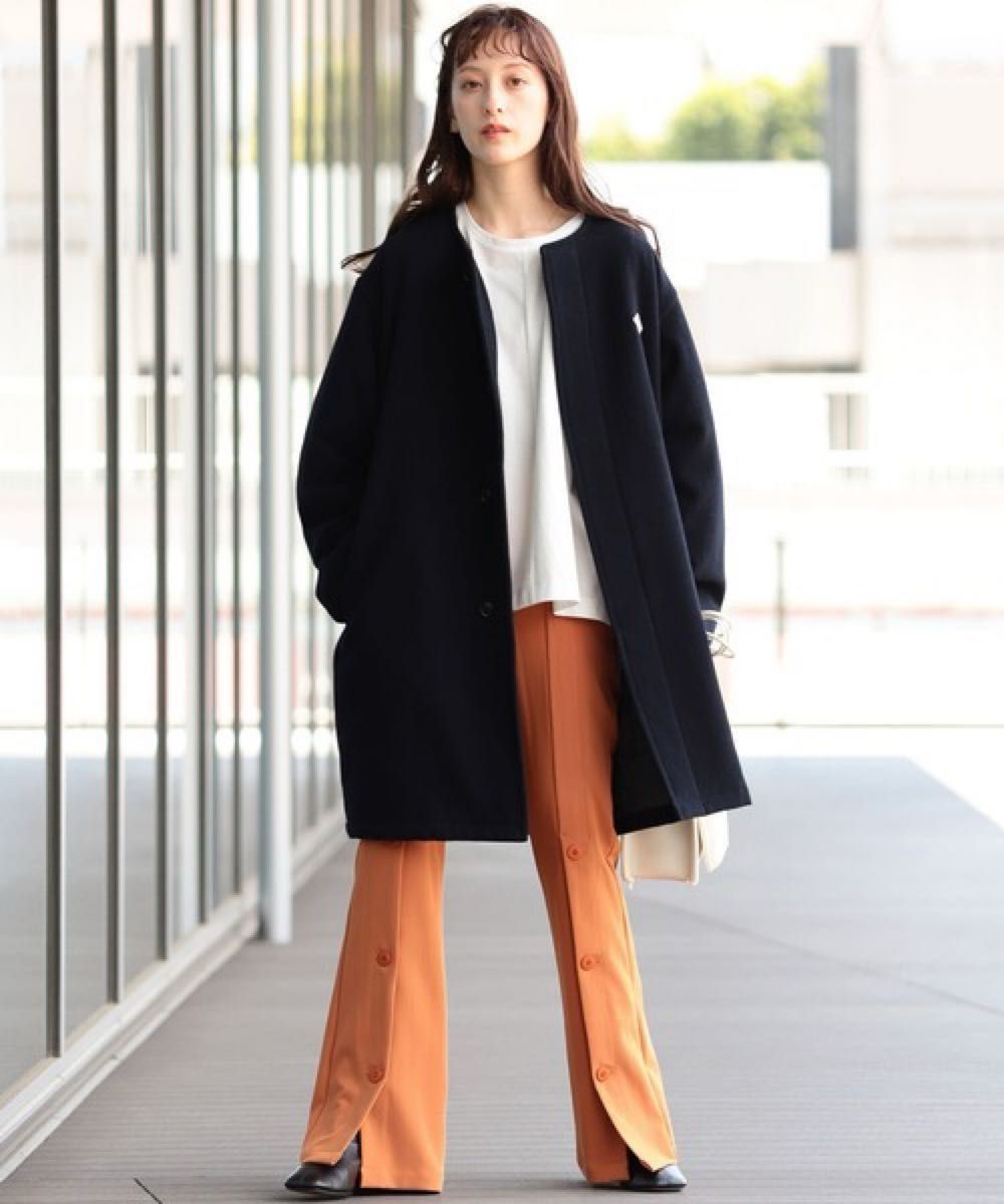 DANTON × Ray BEAMS 別注 モッサ ノーカラー ダウンコート ネイビー 36