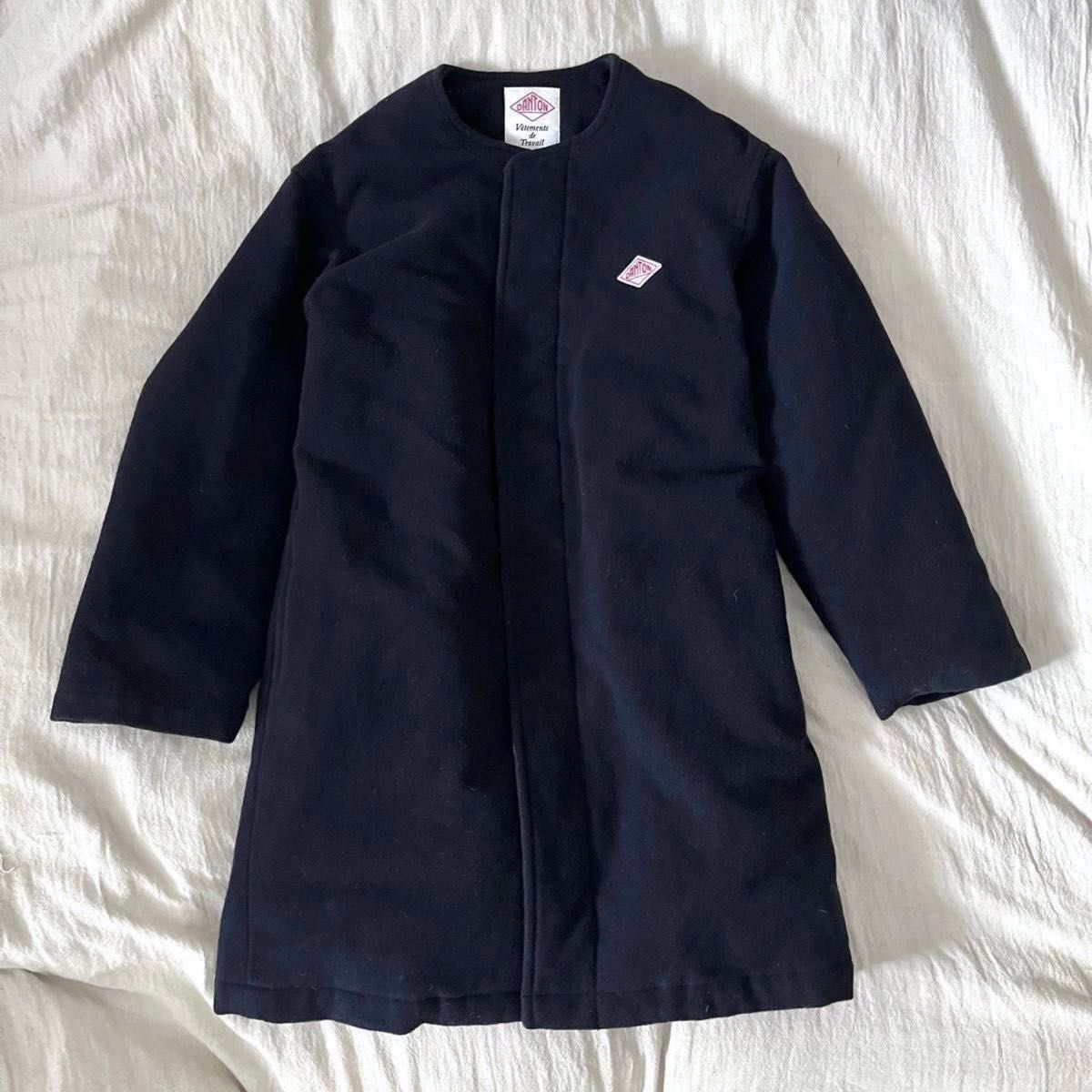 DANTON × Ray BEAMS 別注 モッサ ノーカラー ダウンコート ネイビー 36