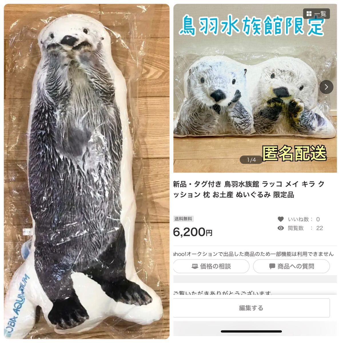 鳥羽水族館 クッション 抱き枕 限定品 メイちゃん キラちゃん ラッコ