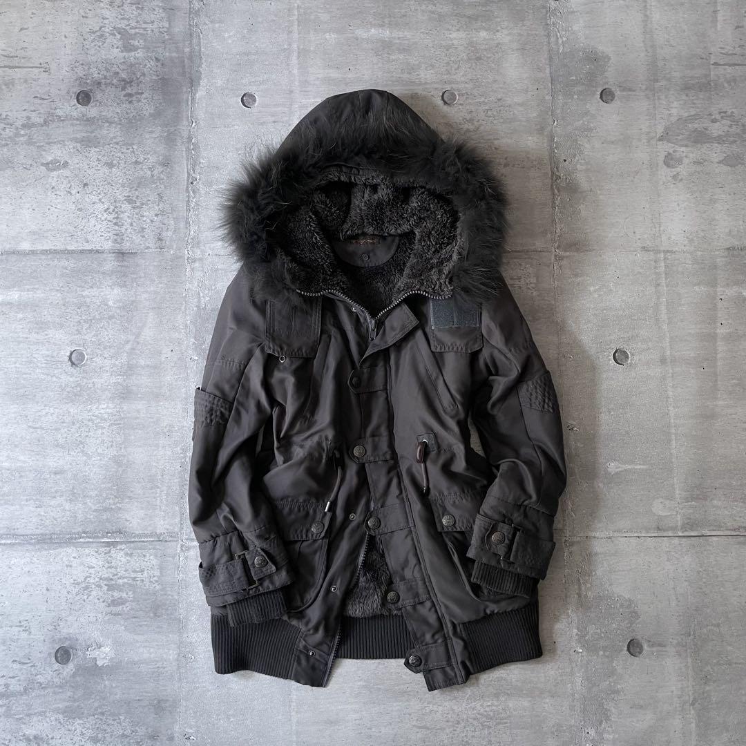 平成ギャル ファー付きミリタリージャケット ボア ジップギミック y2k