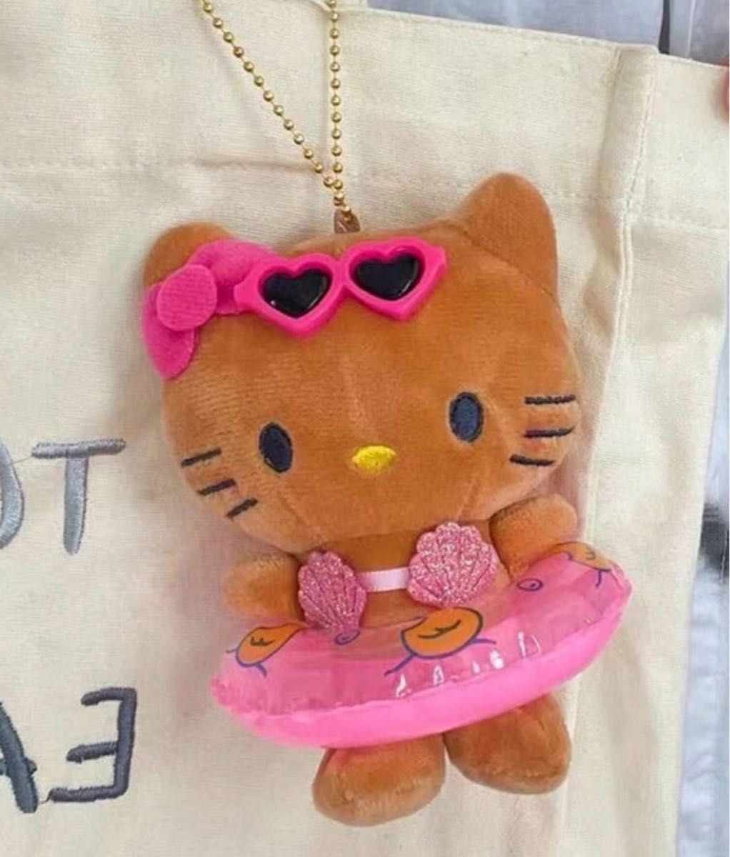 ハローキティ ぬい ぬいぐるみ マスコット チェーン付 ガングロキティ