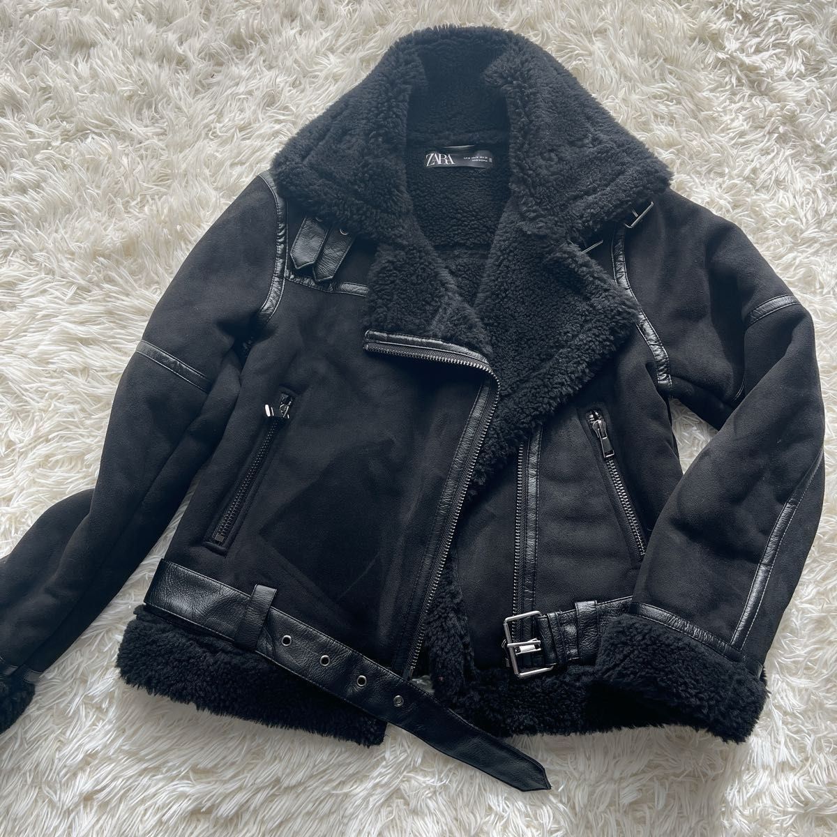 ZARA ライダースジャケット ボア ブラック アウター Mサイズ｜Yahoo