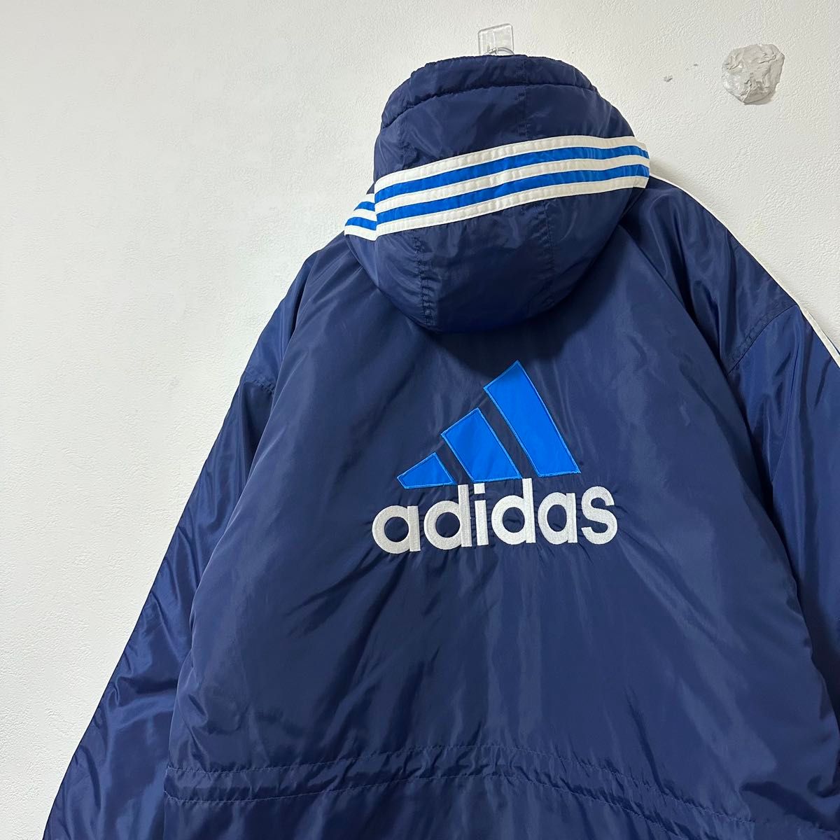 90s 万国旗タグ adidas/アディダス ナイロンジャケット 厚手 ネイビー