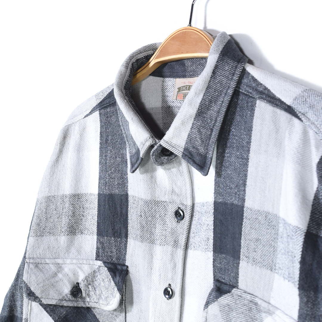 90s ファイブブラザー ネルシャツ ブロックチェック 白黒灰 ヘビー