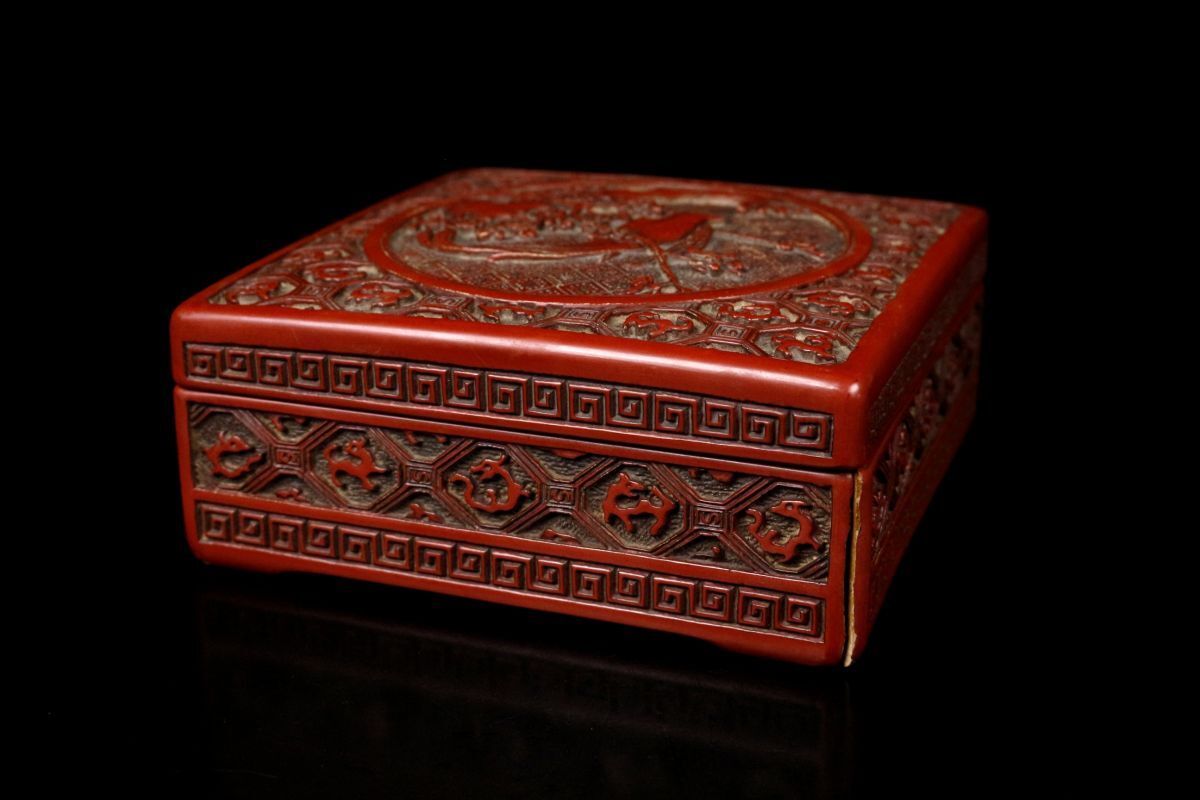 Yahoo!オークション - 【LIG】中国美術 堆朱 梅鶯文四方箱 蓋物 時代古