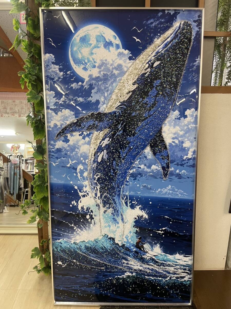 水晶絵 アートパネル クジラ くじら 鯨 クリスタル 絵画 アート 海