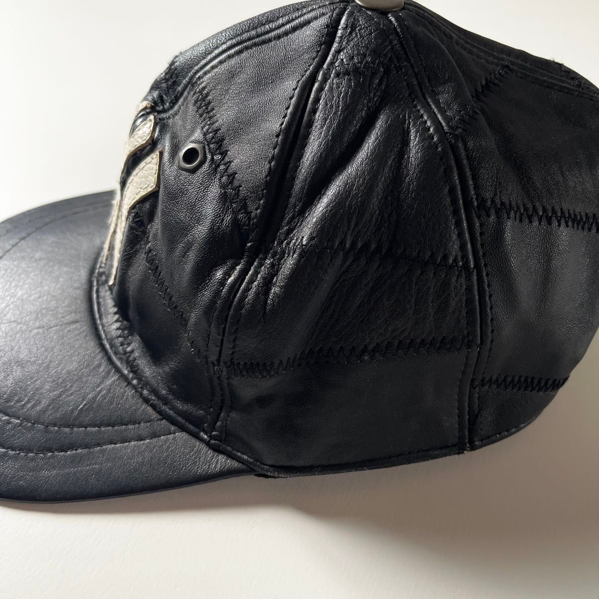 90s vintage】レア ヤンキース レザーキャップ 本革 ツギハギレザー
