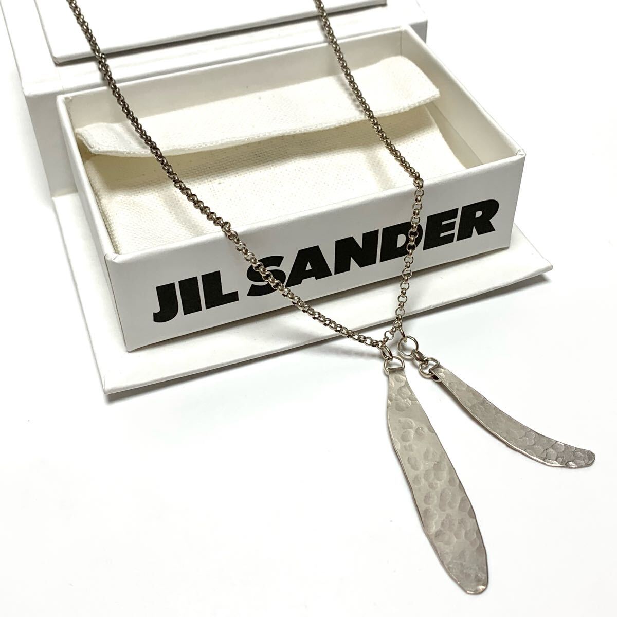 美品 JIL SANDER ジルサンダー ダブル フェザー ネックレス シルバー