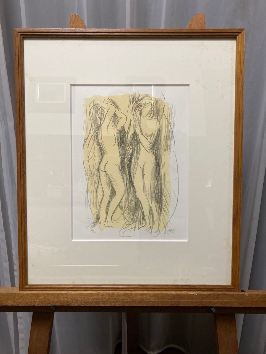 リトグラフ 二人裸婦 森芳雄 直筆サイン有 美術年鑑掲載作家 挿し箱付