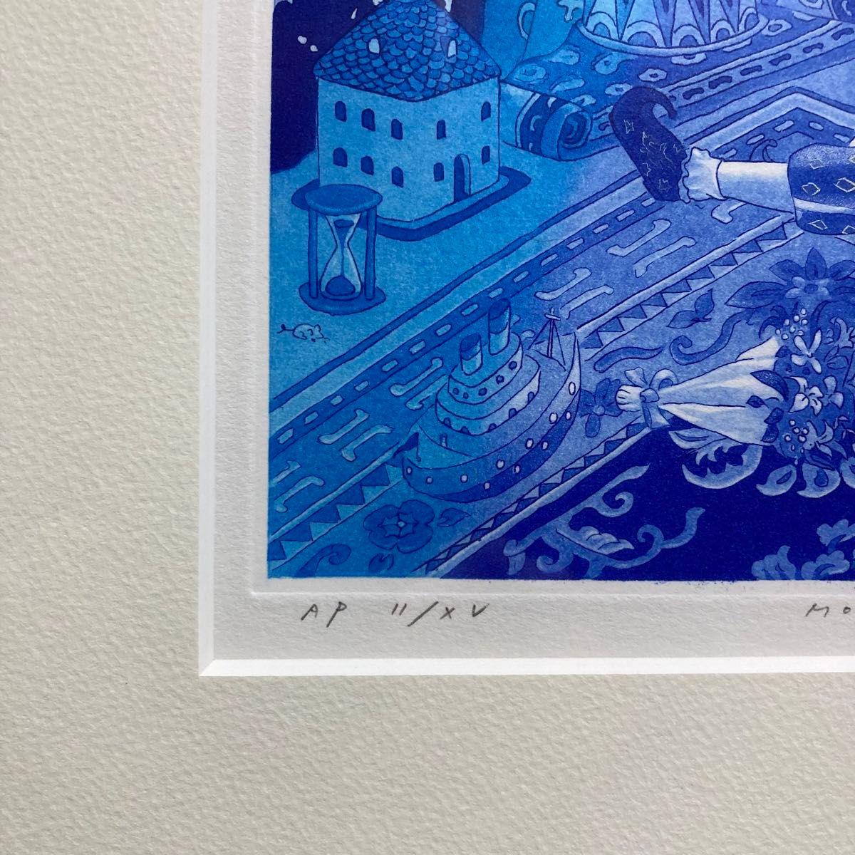 真作保証】小浦昇「MOONY MOON IV」銅版画 直筆サイン 版画 額装