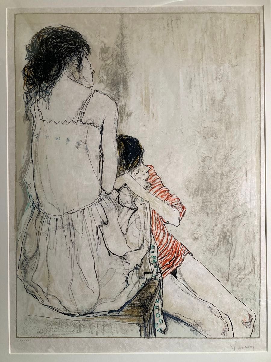 真作保証】ジャン・ジャンセン「母と子」リトグラフ 直筆サイン 版画