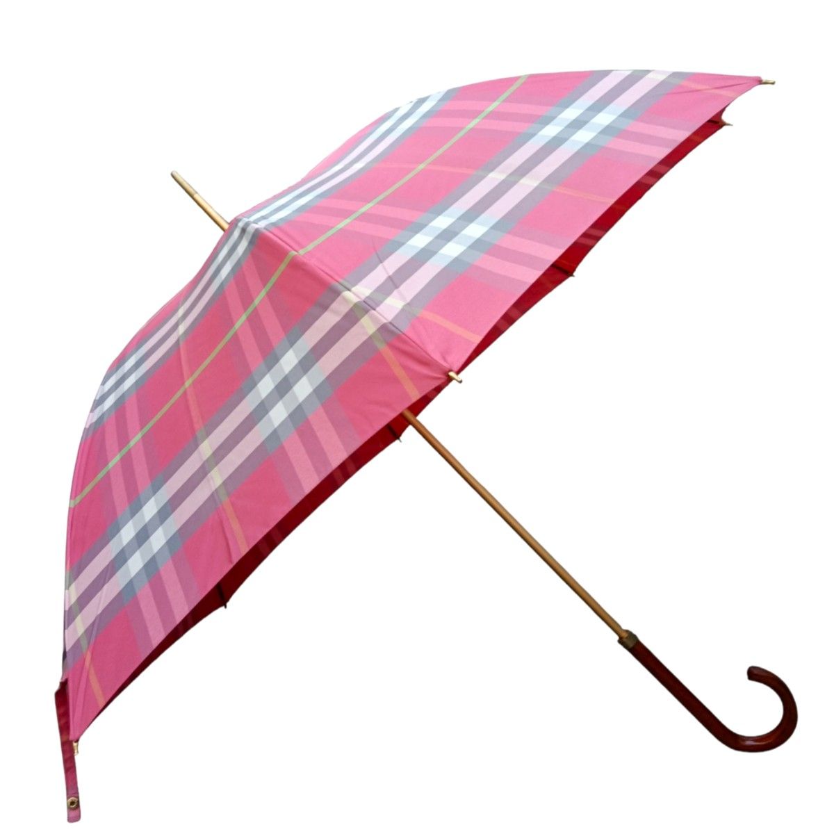 希少 BURBERRY バーバリー 雨傘 長傘 ノバチェック サーモンピンク