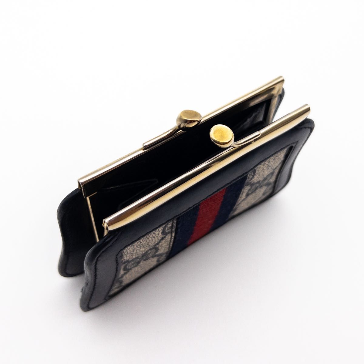 極美品】GUCCI オールドグッチ コインケース がま口 小銭入れ ネイビー