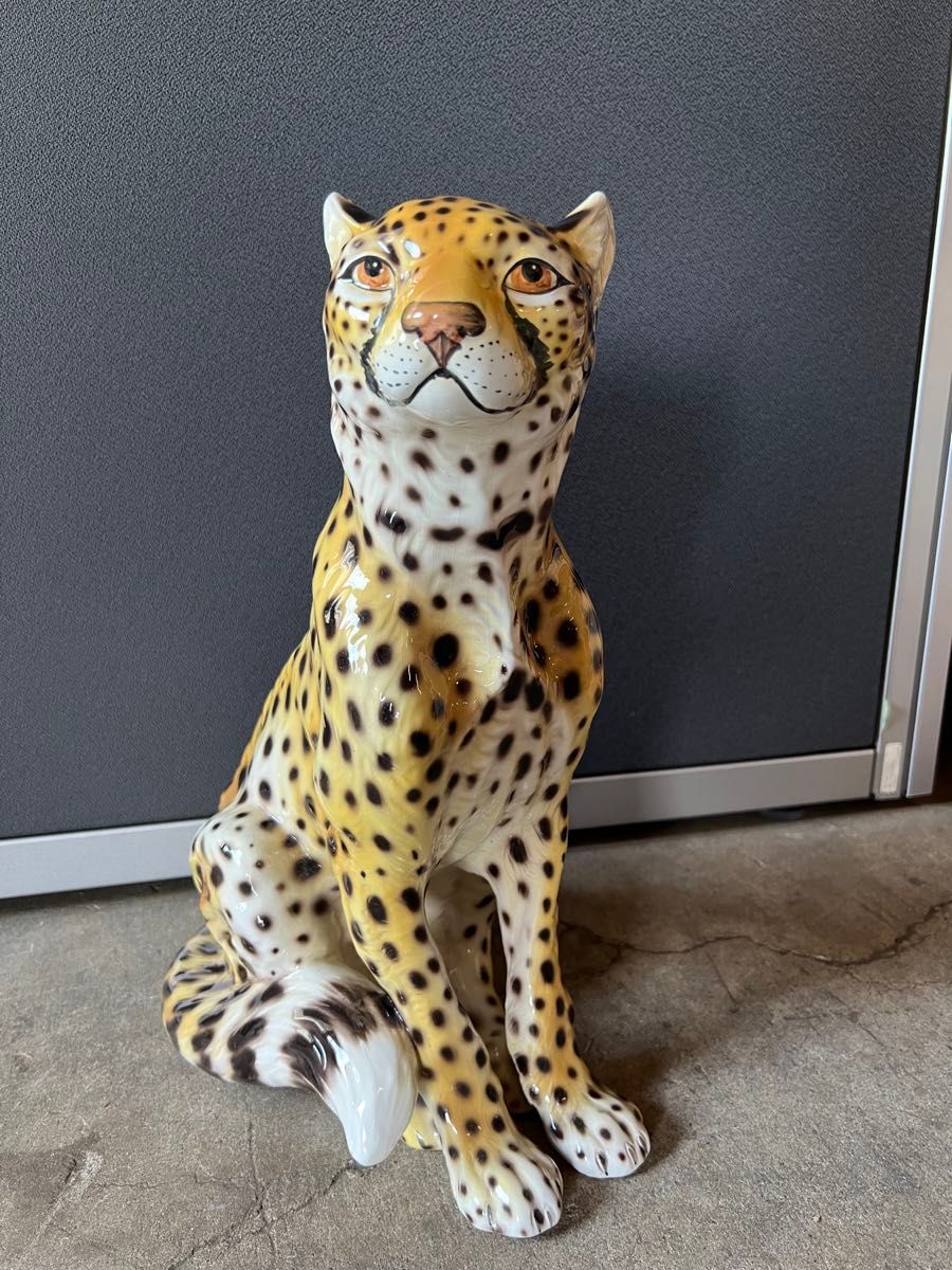 イタリア製 陶器 チーター 置物 インテリア 高さ(約)42 5cm オブジェ