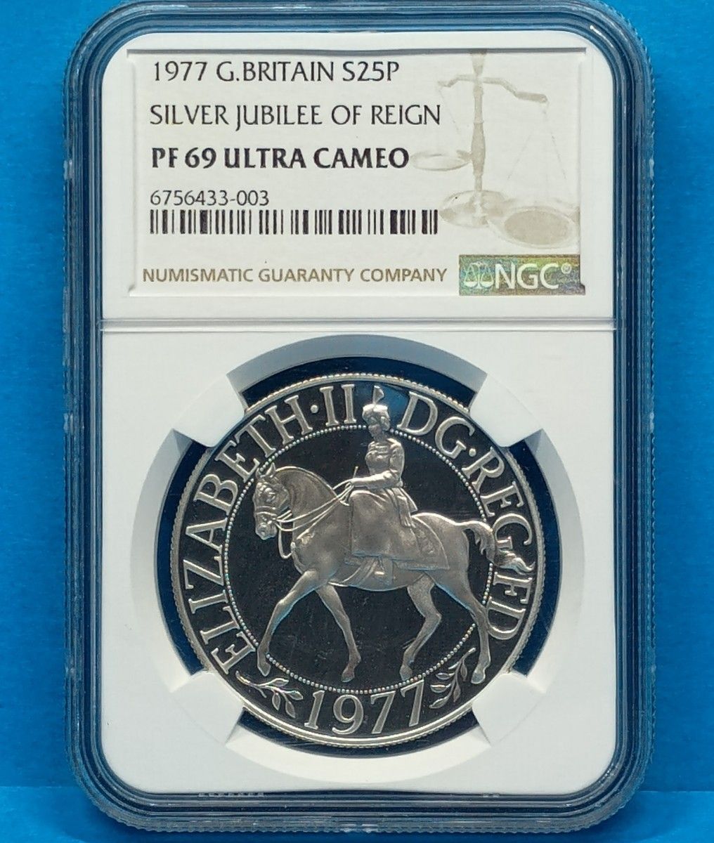 1977 イギリス シルバージュビリー 25ペンス プルーフ銀貨 NGC PF69UC