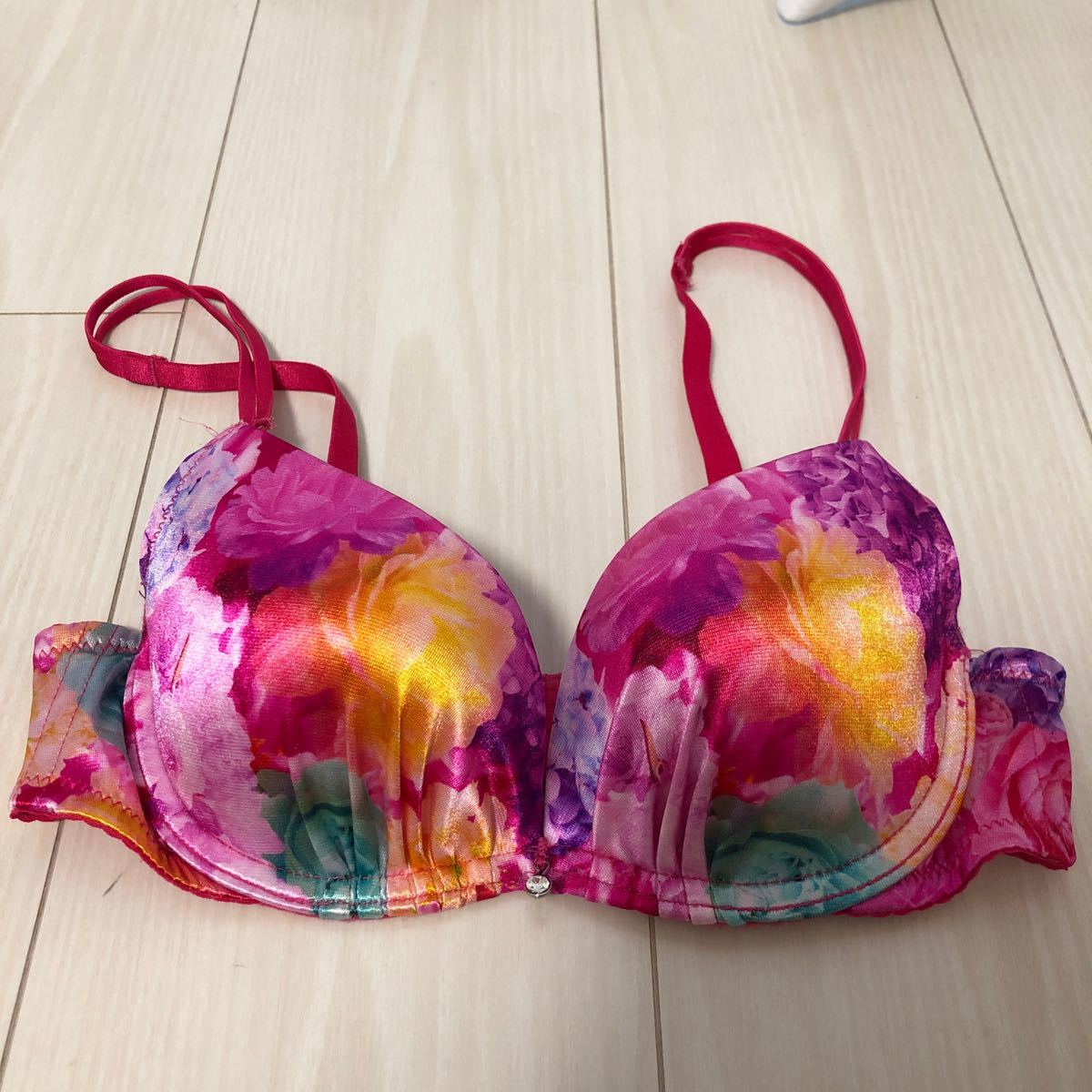 エメフィール フラワー ブラ&ショーツセット サテン ピンク 花柄