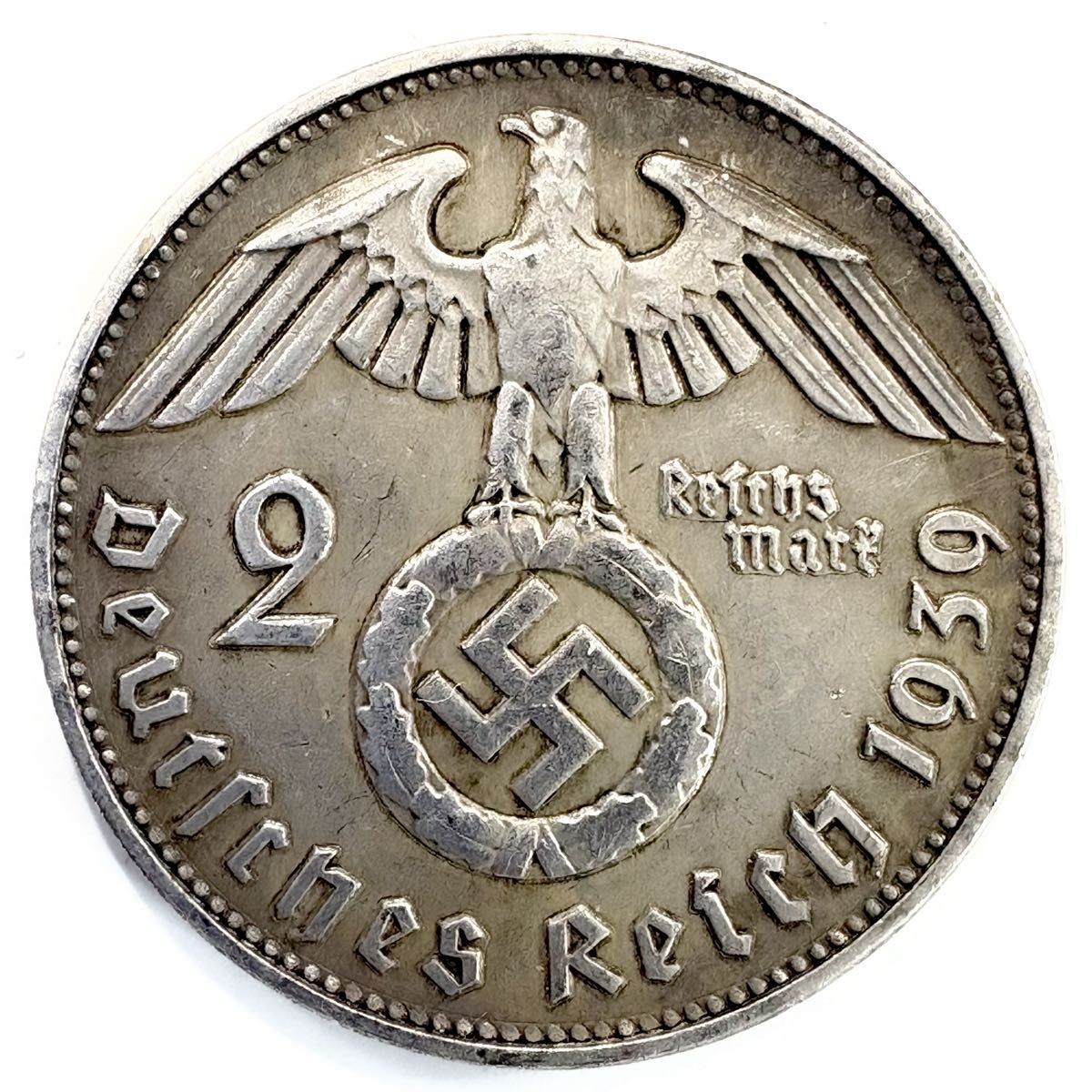 ドイツ第三帝国 ヒンデンブルク銀貨 2ライヒスマルク 1939年 A ナチス