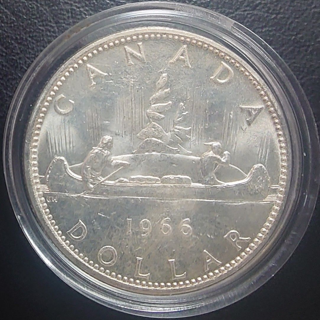 1966年 カナダ銀貨 1ドル カヌーダラー エリザベス2世ヤング silver800