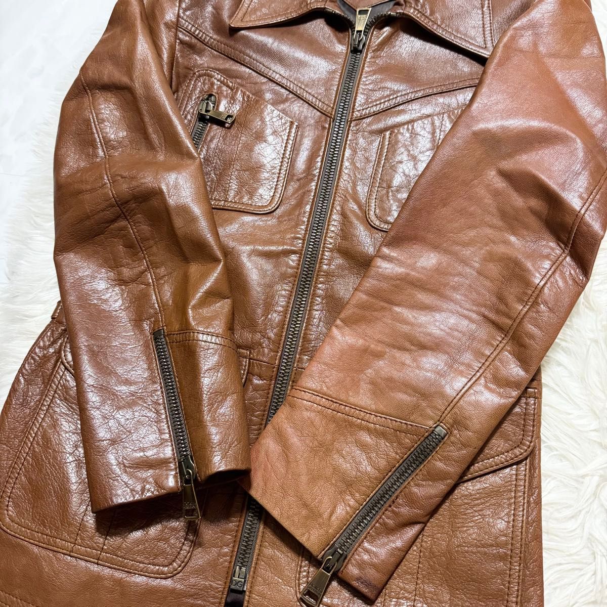 本物 ランウェイ ドルチェ＆ガッバーナ ZIP UP レザー ジャケット 44