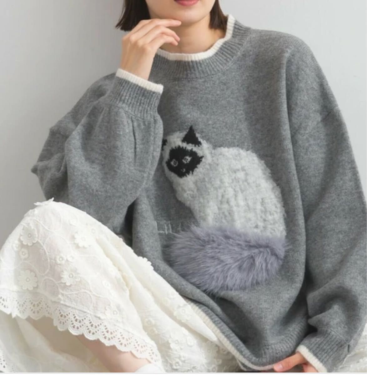 lupilien ルピリアン トップス 長袖ニット セーター 猫モチーフ 猫柄