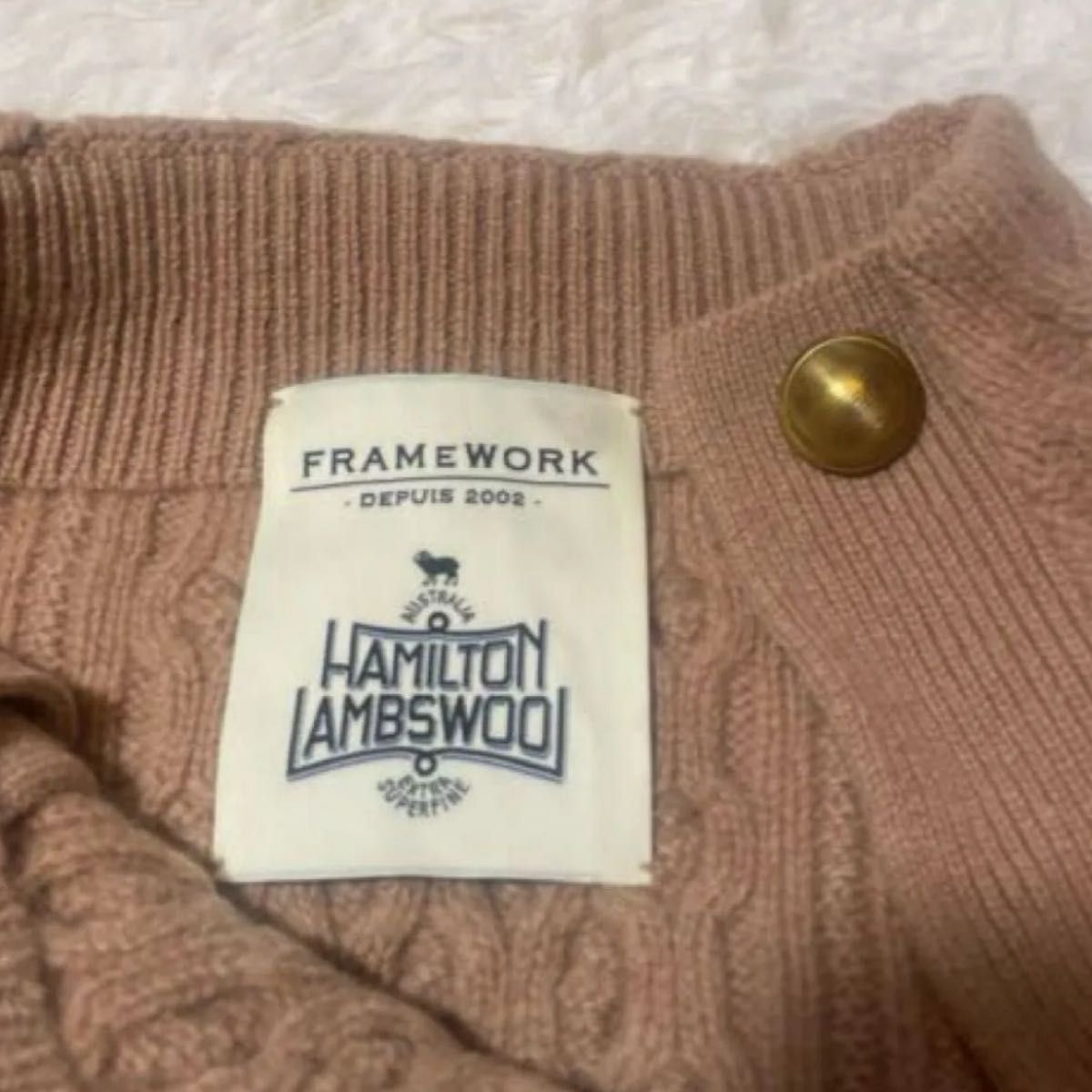 フレームワーク ハミルトンアランニット 金ボタン ベージュ ウール100