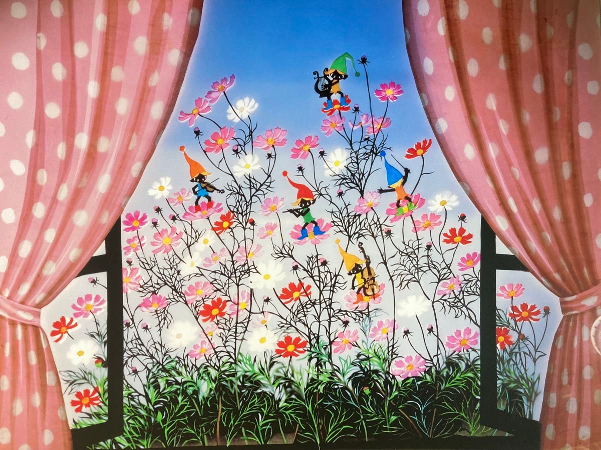 新品】藤城清治「コスモスとこびと」セリグラフ 刷込みサイン 印章