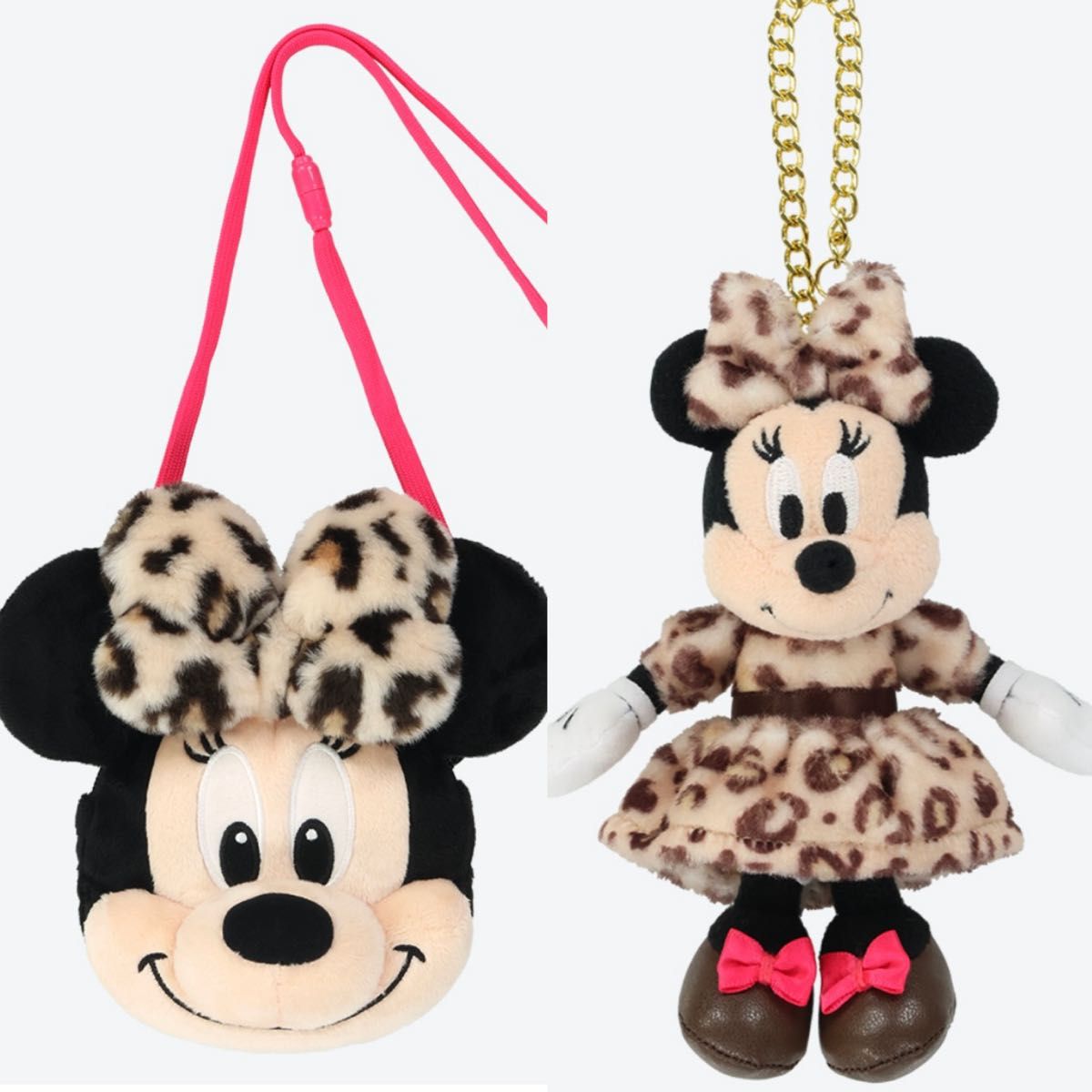 2点【未使用タグ付・正規品】ヒョウ柄 ミニー ぬいぐるみチャーム