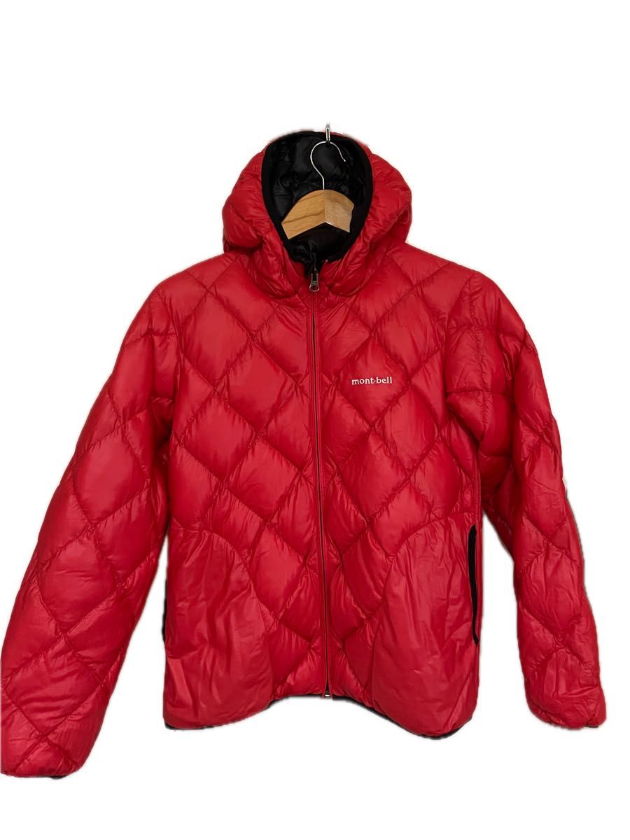 未使用品 モンベル ダウンジャケット 160㎝ 赤と袋付 リバーシブル