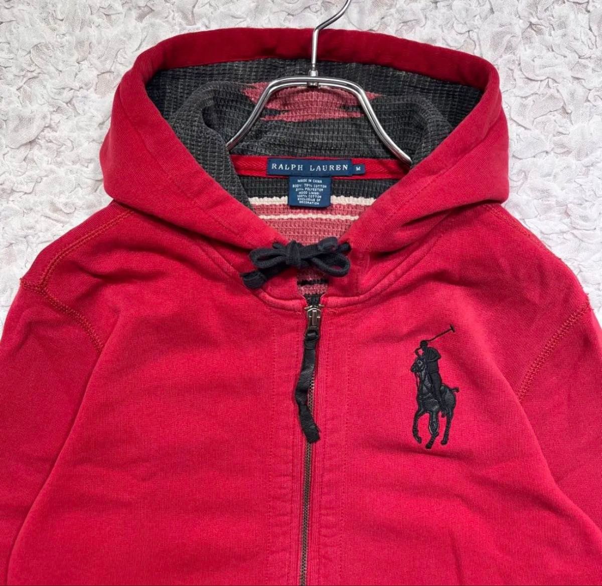 希少』 ラルフローレン パーカー 赤 ビッグポニー レザー エルボー