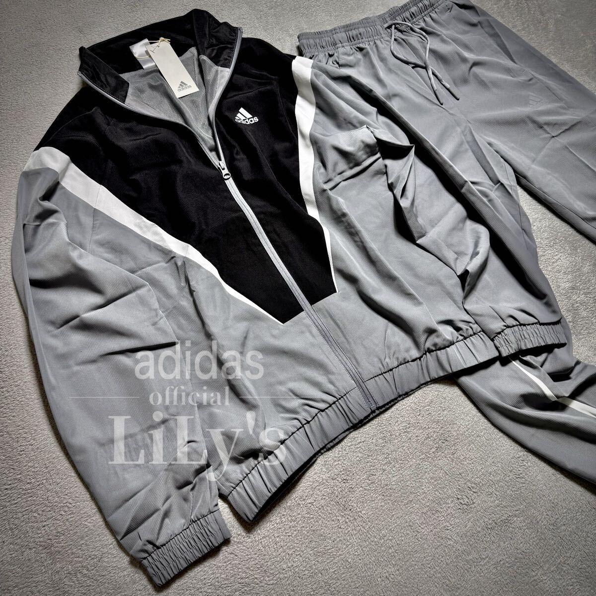 Lサイズ】adidas上下セットアップ グレー ブラック ウーブン ウインド