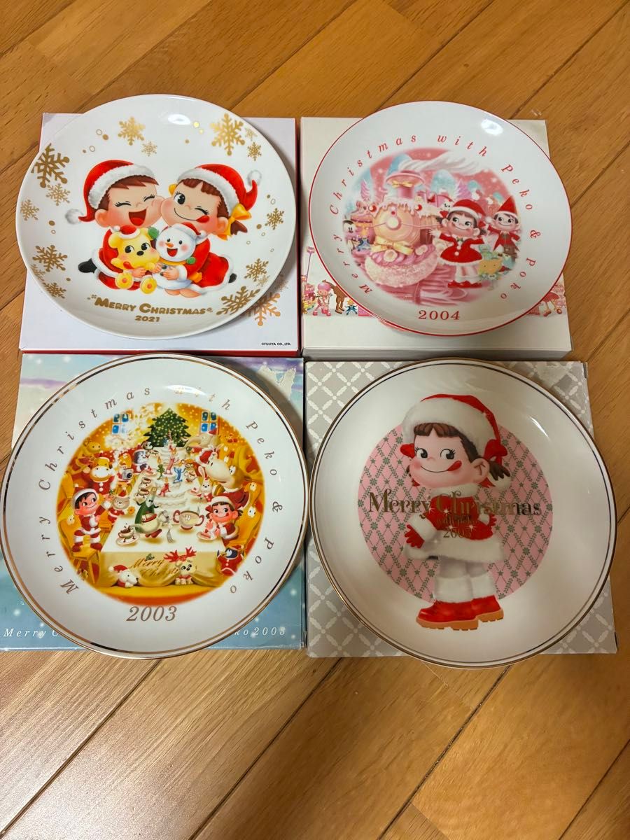不二家 ペコちゃん クリスマス プレート 4枚セット 2003年 2004年 2025