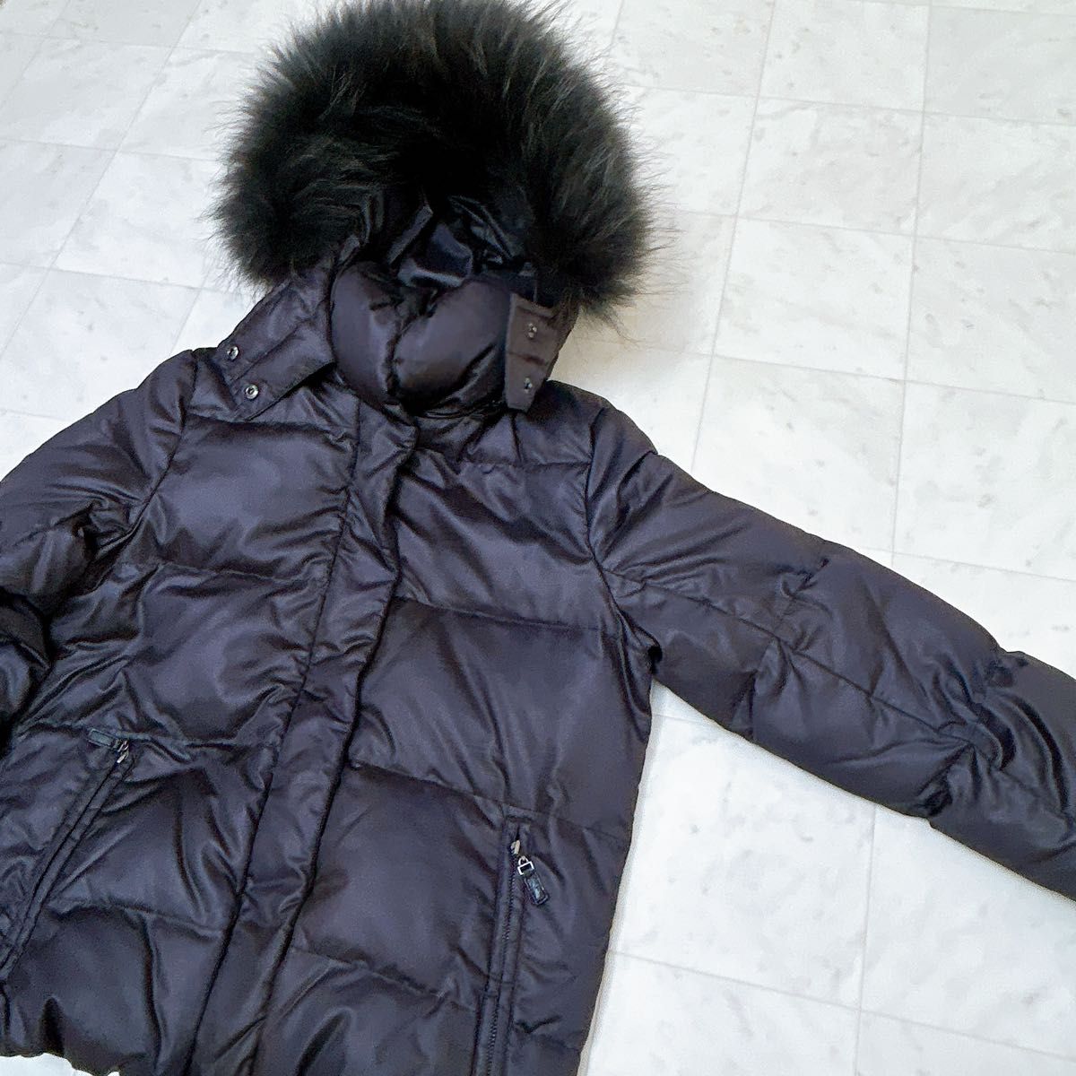 archive y2k grunge real fur down jacket 短丈 光沢 ファー フード