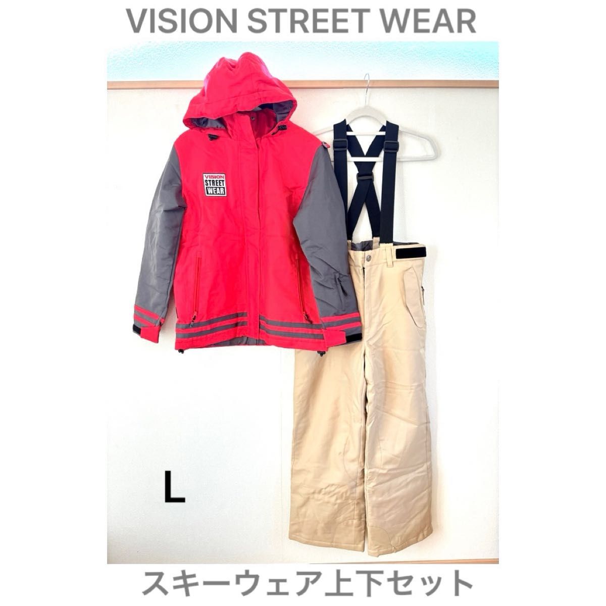 L】 VISION STREET WEARレディーススキーウェア上下セット 赤 スノー