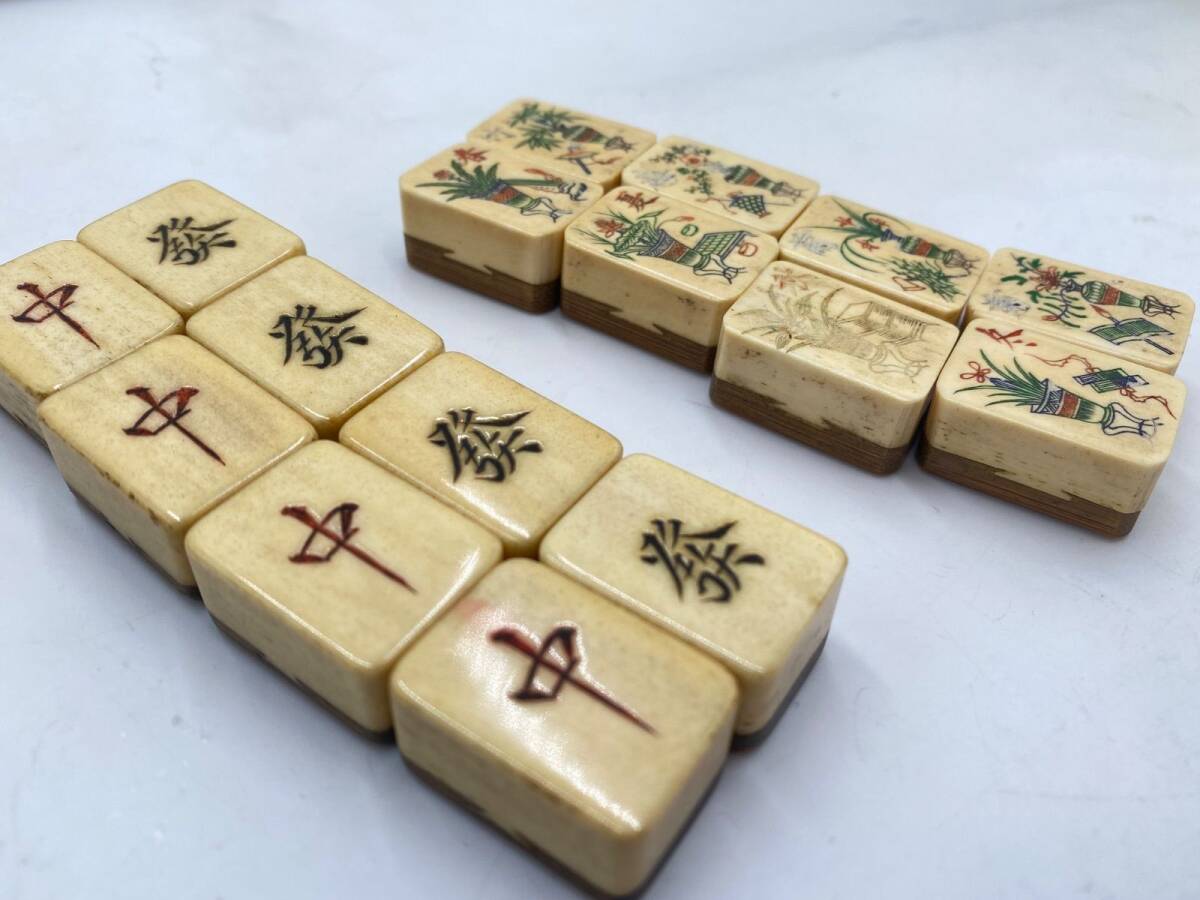 中国美術 麻雀セット 背竹牌 骨牌 麻雀牌 箱付 時代 革箱付｜Yahoo