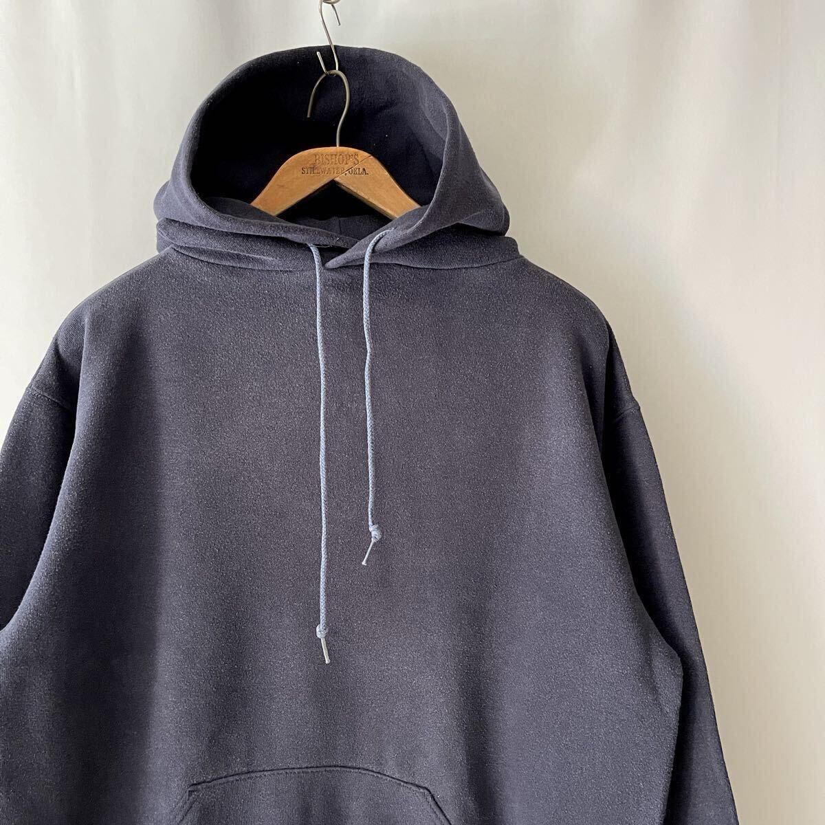 70s RUSSELL ATHLETIC 金タグ 無地 スウェットパーカー L ネイビー USA