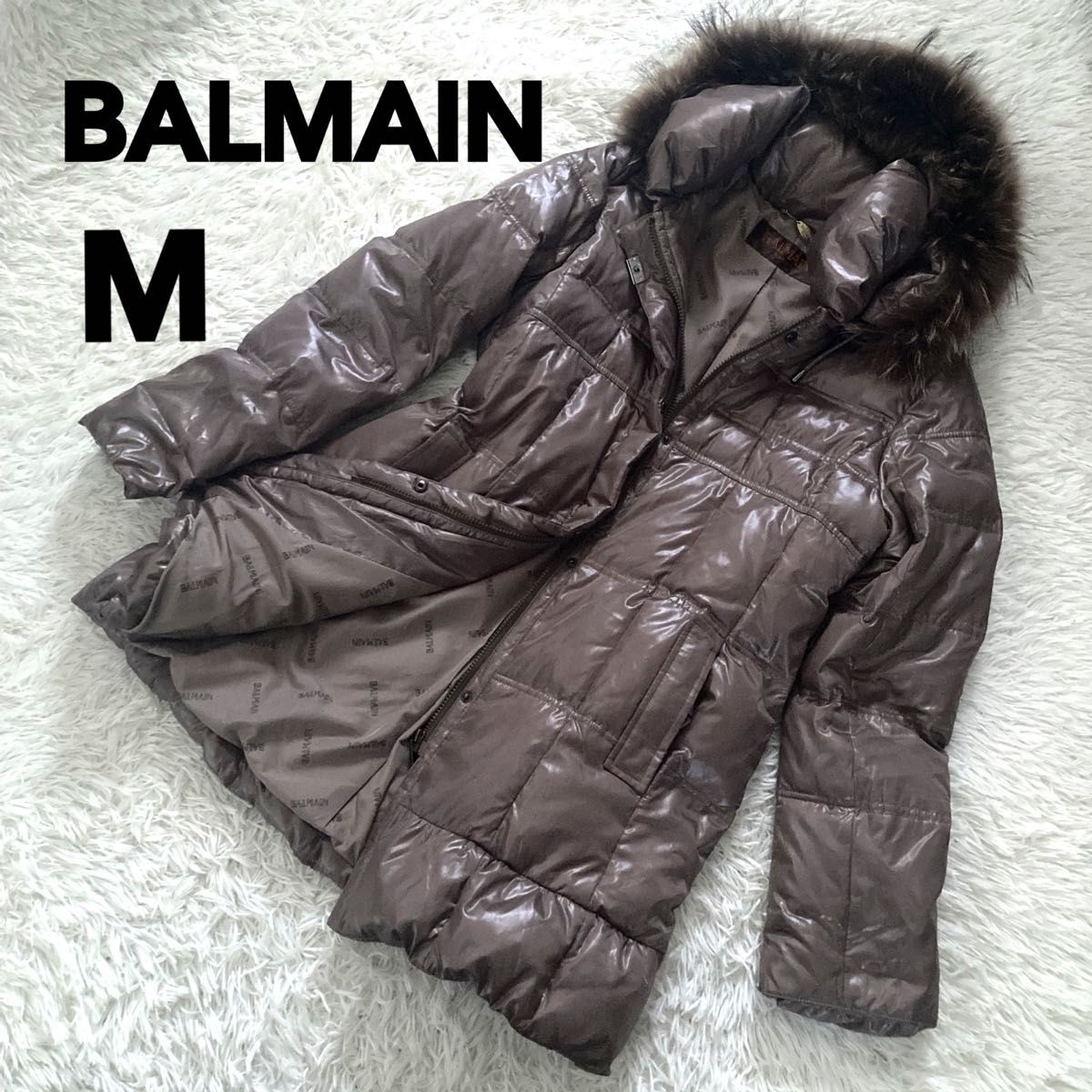 BALMAIN バルマン ダウン95% ダウンロングコート M ラクーンファー