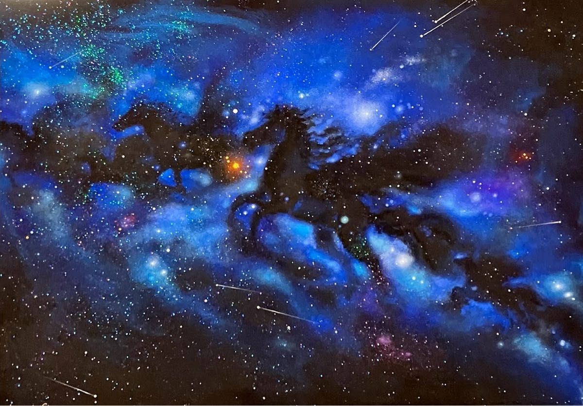 絵画 天馬 銀河 創作一点物 ハンドメイド レジン アクリル 大寸 縁起物