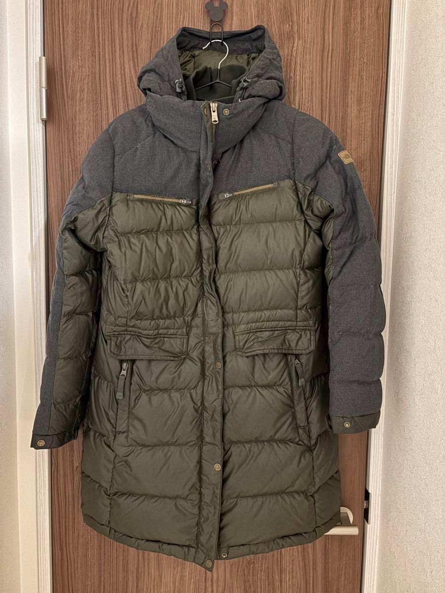 THE NORTH FACE ダウンコート L カーキ NVC1DG82 ロング丈 ベンチ
