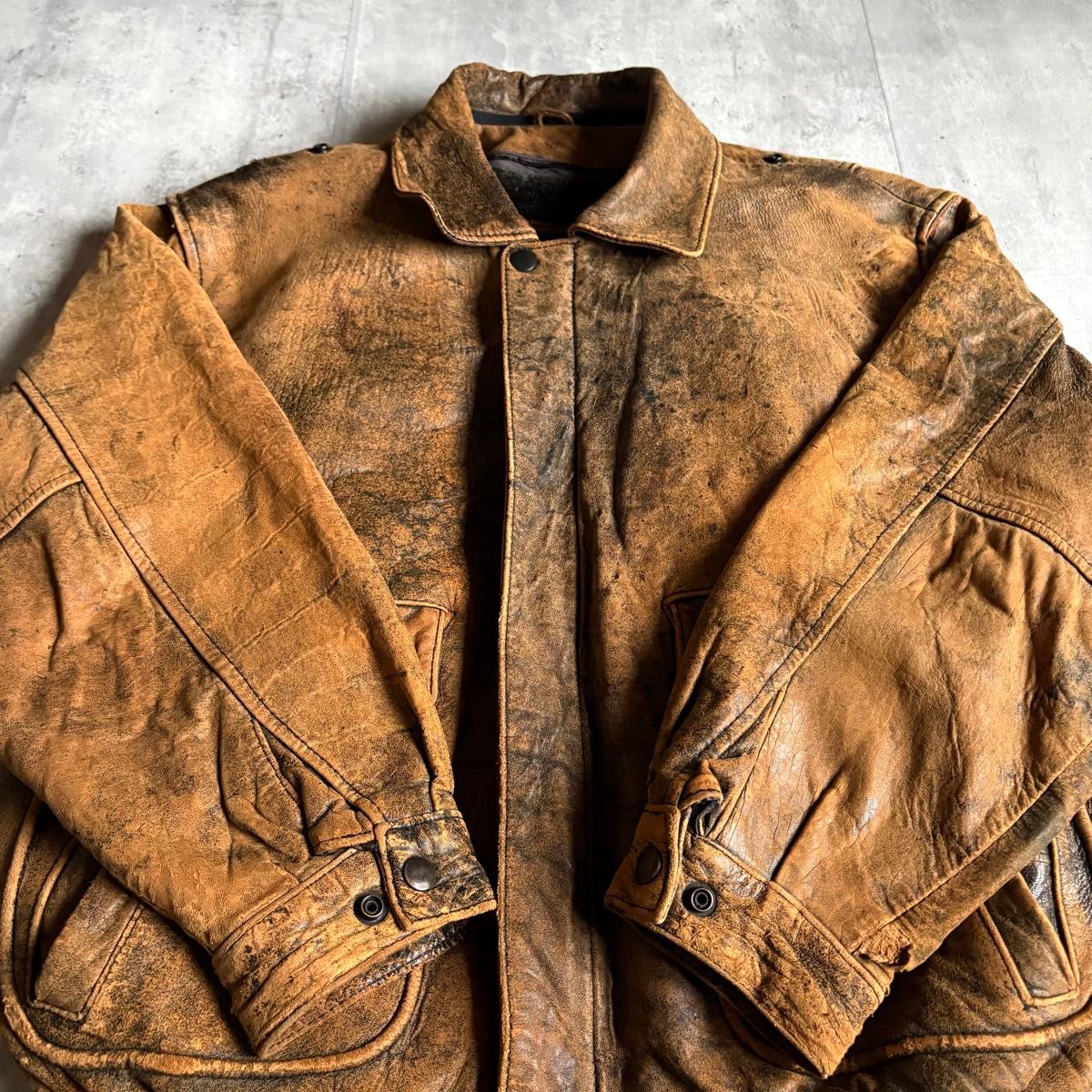 90s vintage】A-2 フライトジャケット レザーブルゾン ライナー付き 本