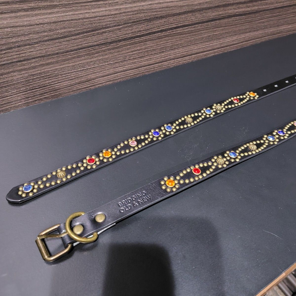 クロス虹 本革レザーフルスタッズナローベルト ビンテージアンティーク