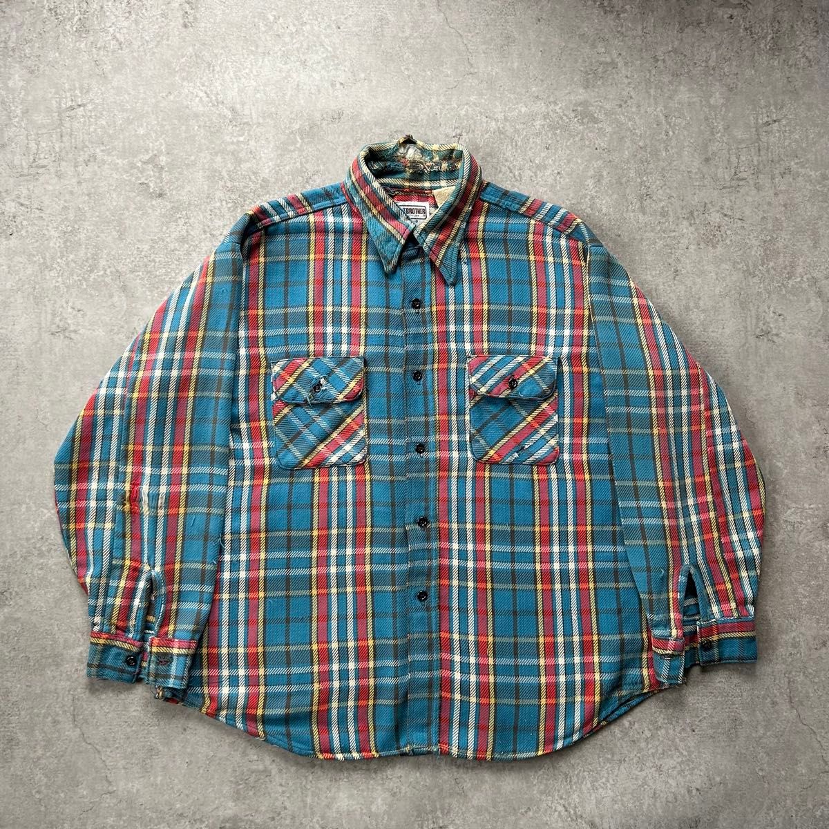 70s ファイブブラザー ネルシャツ USA製 2XL ターコイズブルー 襤褸