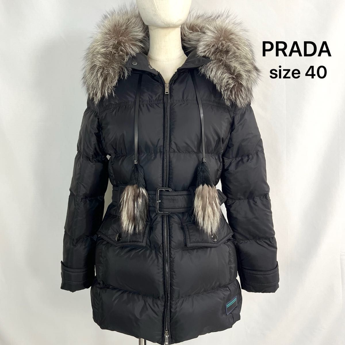 極美品』PRADA プラダ フォックスファー ダウンジャケット 40 ブラック