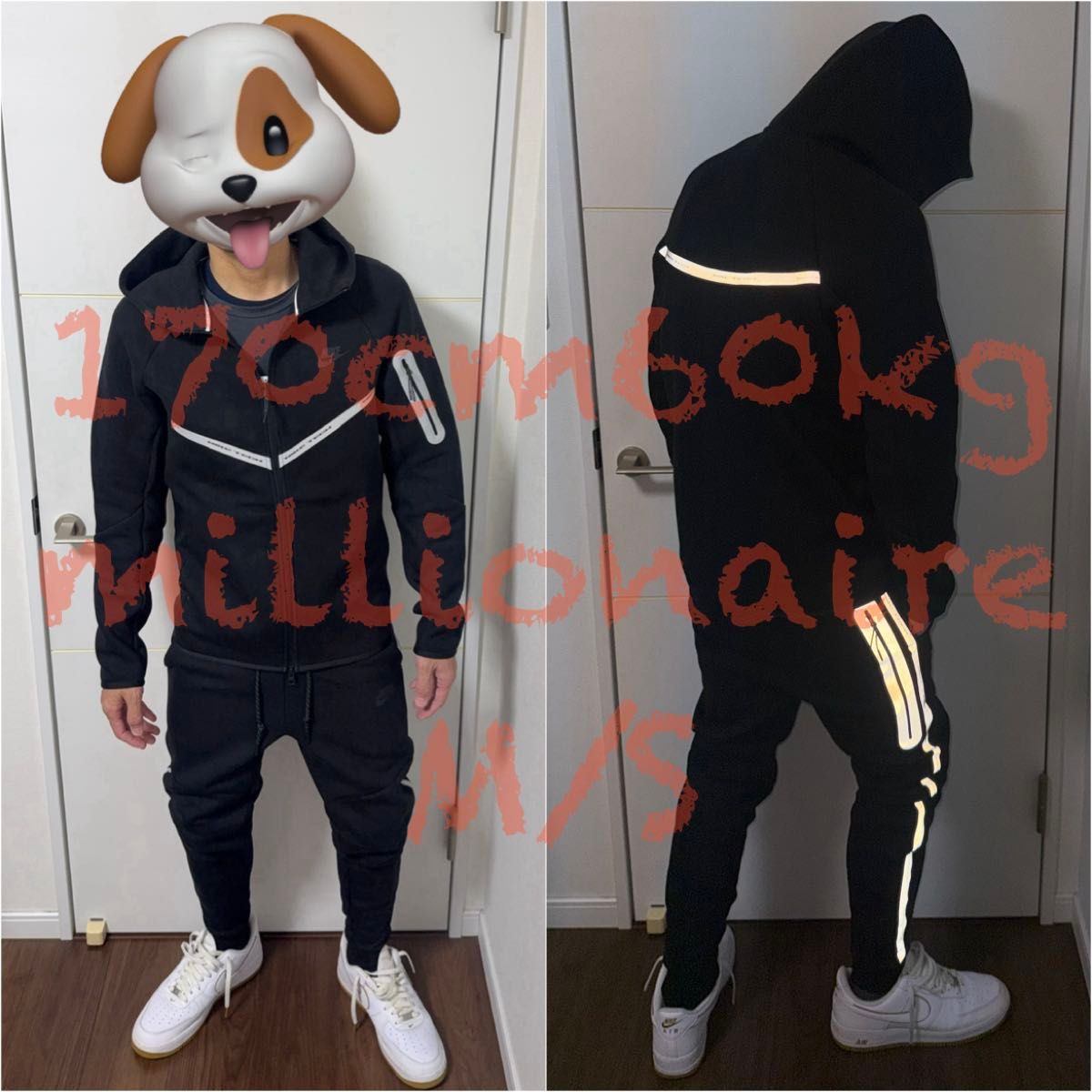 新品 メンズM/S ブラック 新作テックフリース セットアップ 赤タグ