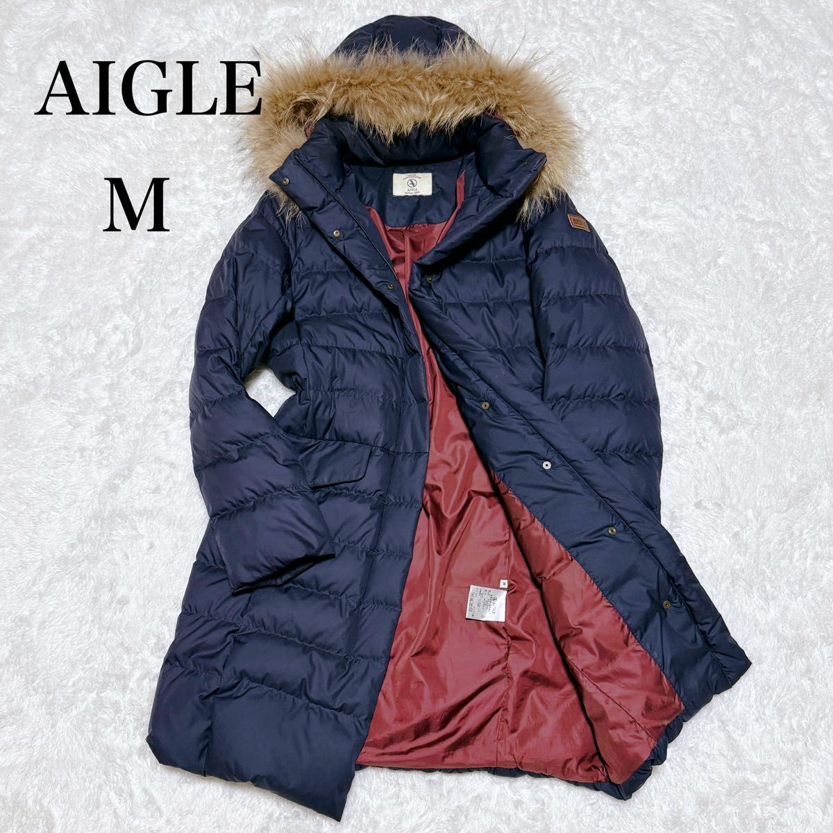 AIGLE エーグル ダウンコート ダウンジャケット ネイビー ファー