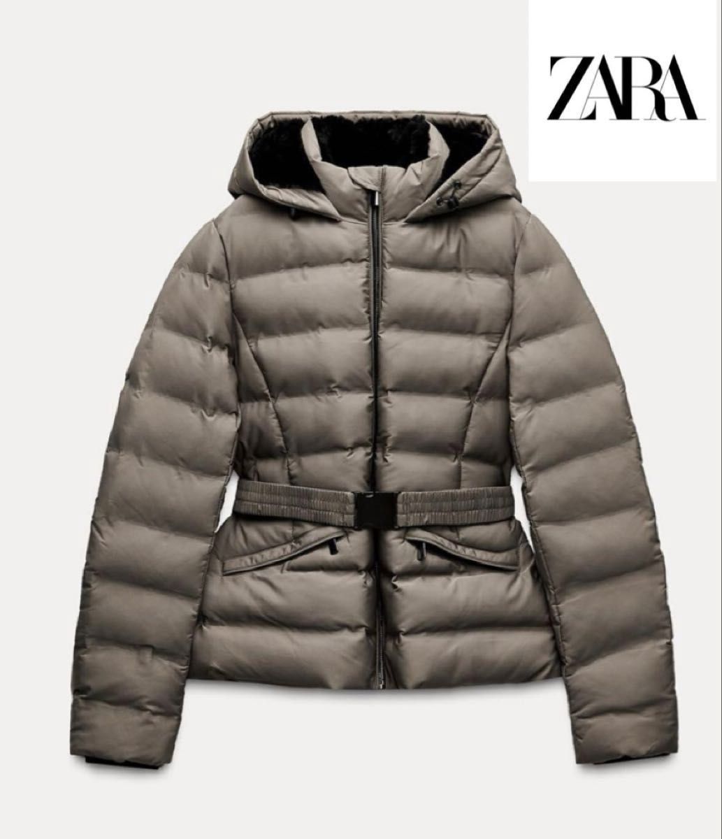 新品 未使用 ZARA フード付き ベルト付きダウンコート ダウン