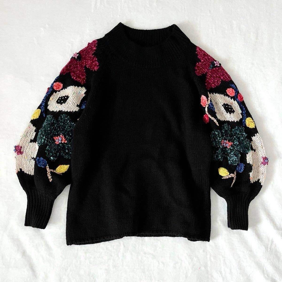 BEARDSLEY 花ジャガードニット ブラック ビアズリー ビーズ 長袖