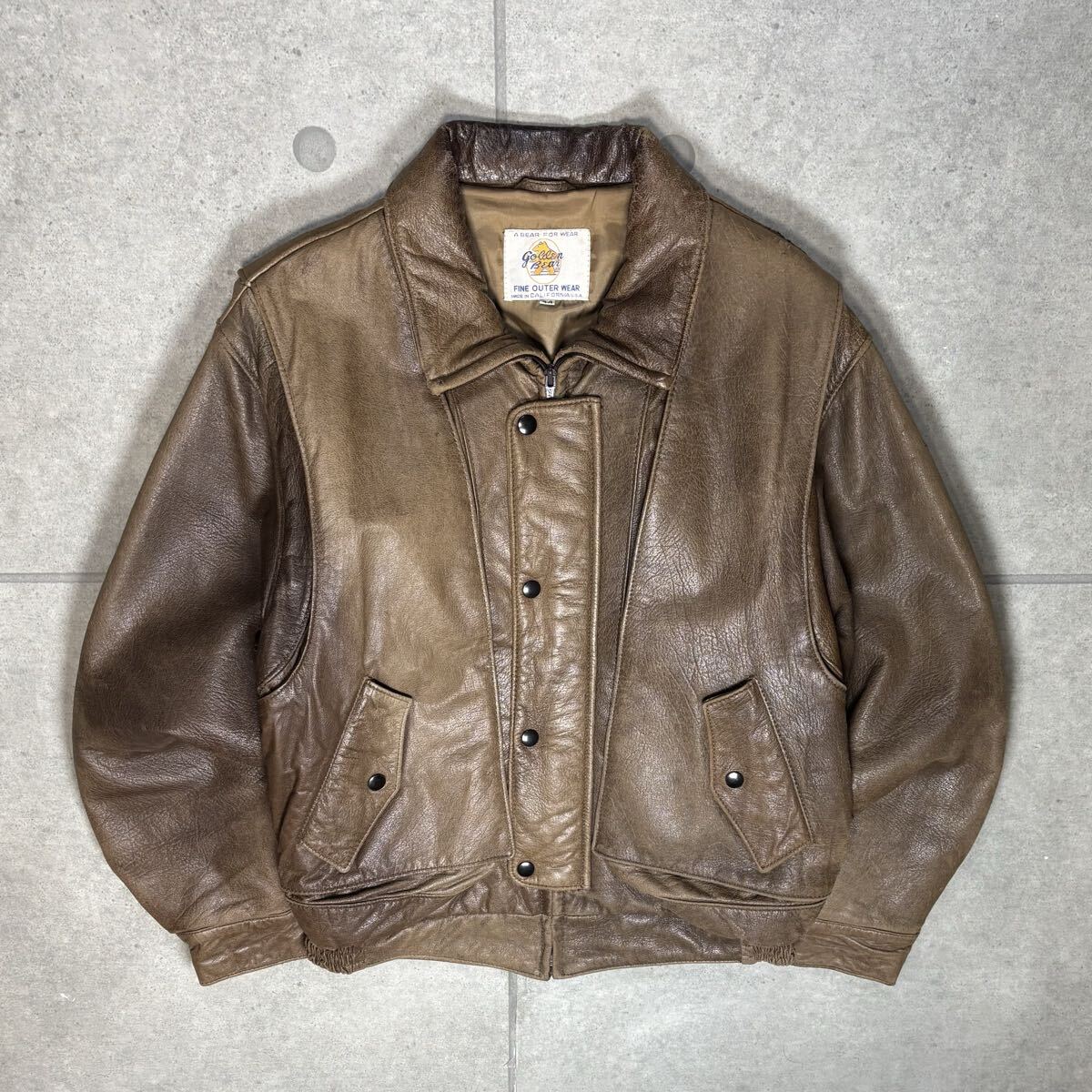Golden Bear レザージャケット 70s 白タグ USA製 本革 短丈 ゴールデン